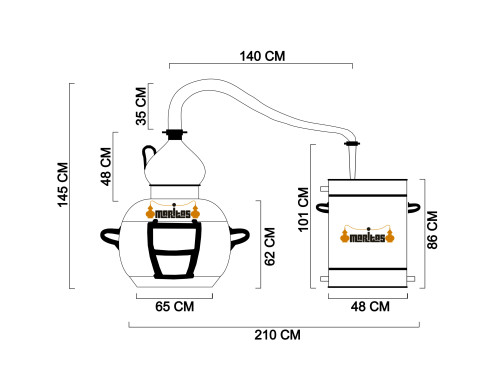 Alambique Clásico 200 litros + Termómetro + Alcoholímetro SÓLIDOS