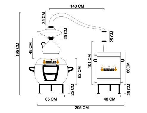Alambique Clásico 200 litros Completo SÓLIDOS